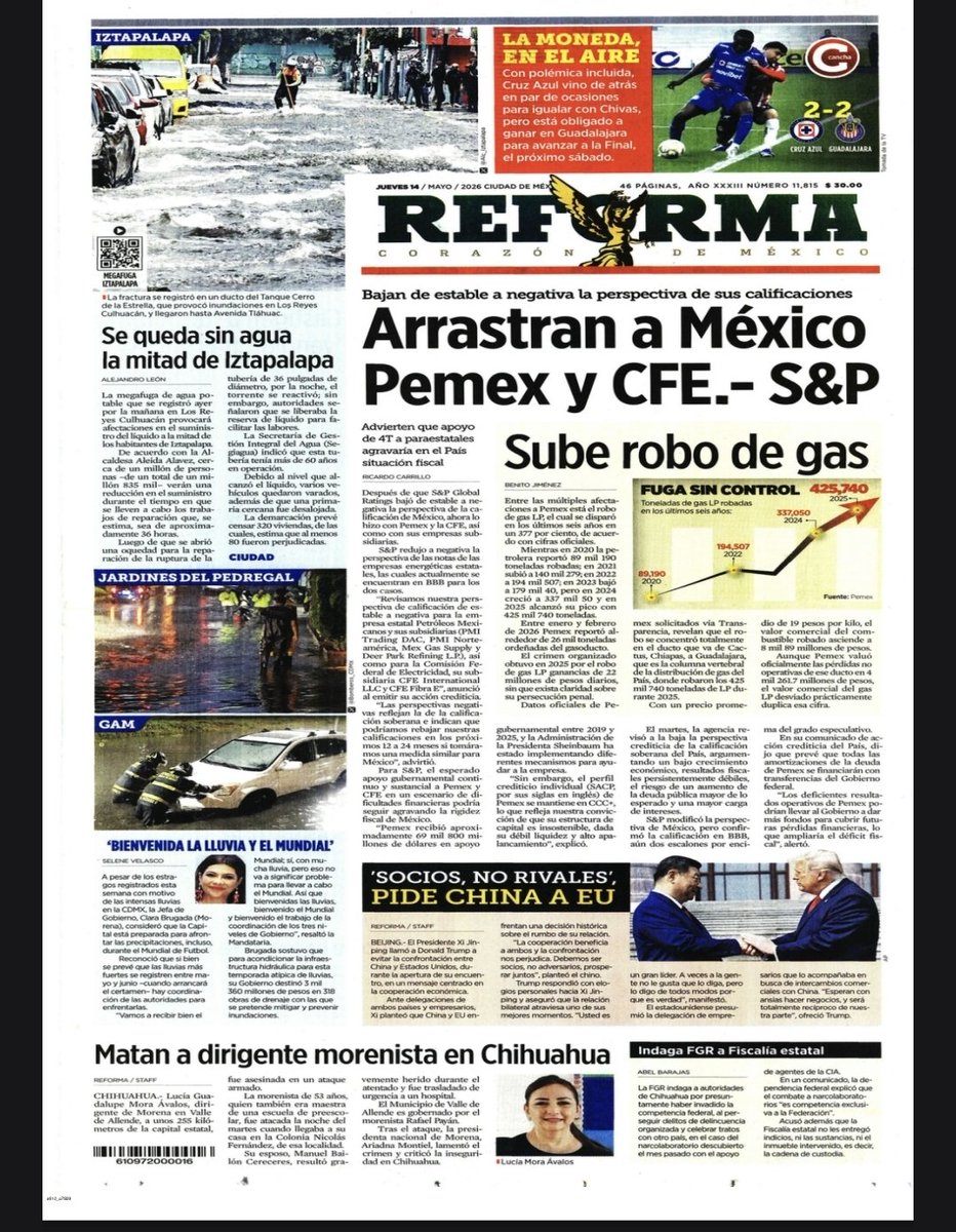 EquipazoConByC's tweet photo. 📰🗞📽🎤🎧Las primeras planas de hoy jueves 14 de mayo 2026📰🗞📽🎤🎧 @BlancaLolbee @Carstellanos @Esanjuro https://t.co/lfqvmjHnR9