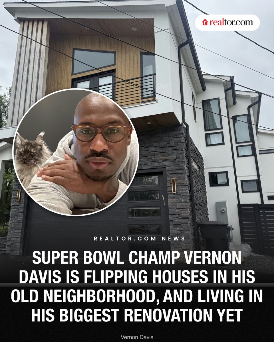 realtordotcom's tweet photo. Super Bowl champion Vernon Davis has built a second career as a house flipper in his hometown of Washington, DC, currently managing about seven flips while customizing his own 5,600-square-foot contemporary home with a music studio, steam room, backyard basketball court, and 20-foot hot tub.

Read more: https://t.co/fGQHlK90bs