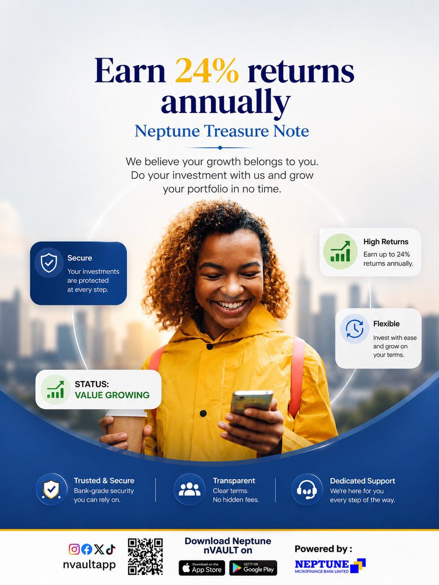 nVAULTapp's tweet photo. Your money should grow, not just sit there 📈💰

Earn up to 24% annual returns with Neptune Treasure Note on nVAULT.

Secure. Flexible. Transparent. https://t.co/TUzLChSdHc