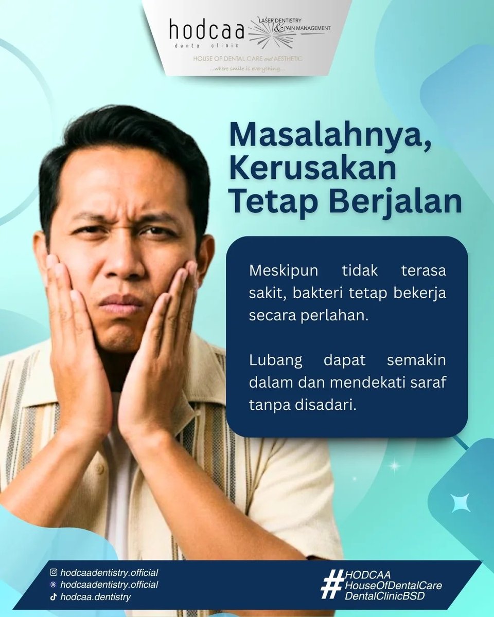 gracefulgums's tweet photo. Gigi tidak sakit, tapi sudah berlubang? Mungkin masalahnya masih di tahap awal, tapi jangan tunggu sampai terlambat! 

#HodcaaDentalClinic #DentalClinicBSD #HodcaaBSD #PremiumDentalClinic #aestheticdental https://t.co/92J2VRZpO0