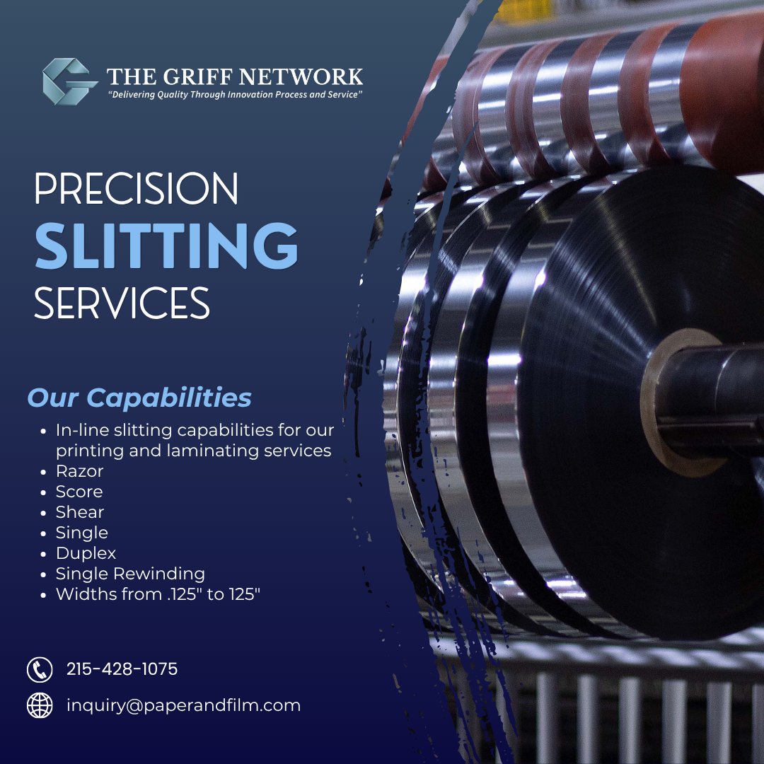 TheGriffNetwork's tweet photo. High-quality materials deserve precision converting.

Need a dependable slitting partner? Email inquiry@paperandfilm.com today.

#Slitting #Converting #Manufacturing #IndustrialSolutions #ReleaseLiners #SpecialtyFilms #B2BManufacturing #CoatingTechnology #MadeInUSA https://t.co/aOsb79dhma