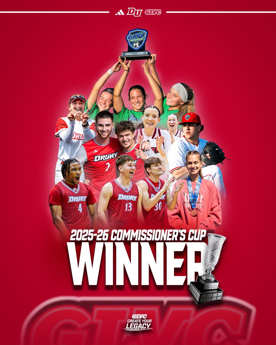 drurypanthers's tweet photo. Back where it belongs 🏆

Drury wins the 2025-26 GLVC Commissioner's Cup for the third time! The Panthers posted the strongest finish in the eight sports sponsored by all 15 conference members.

#WonDrury https://t.co/EiGzWrXVZ6