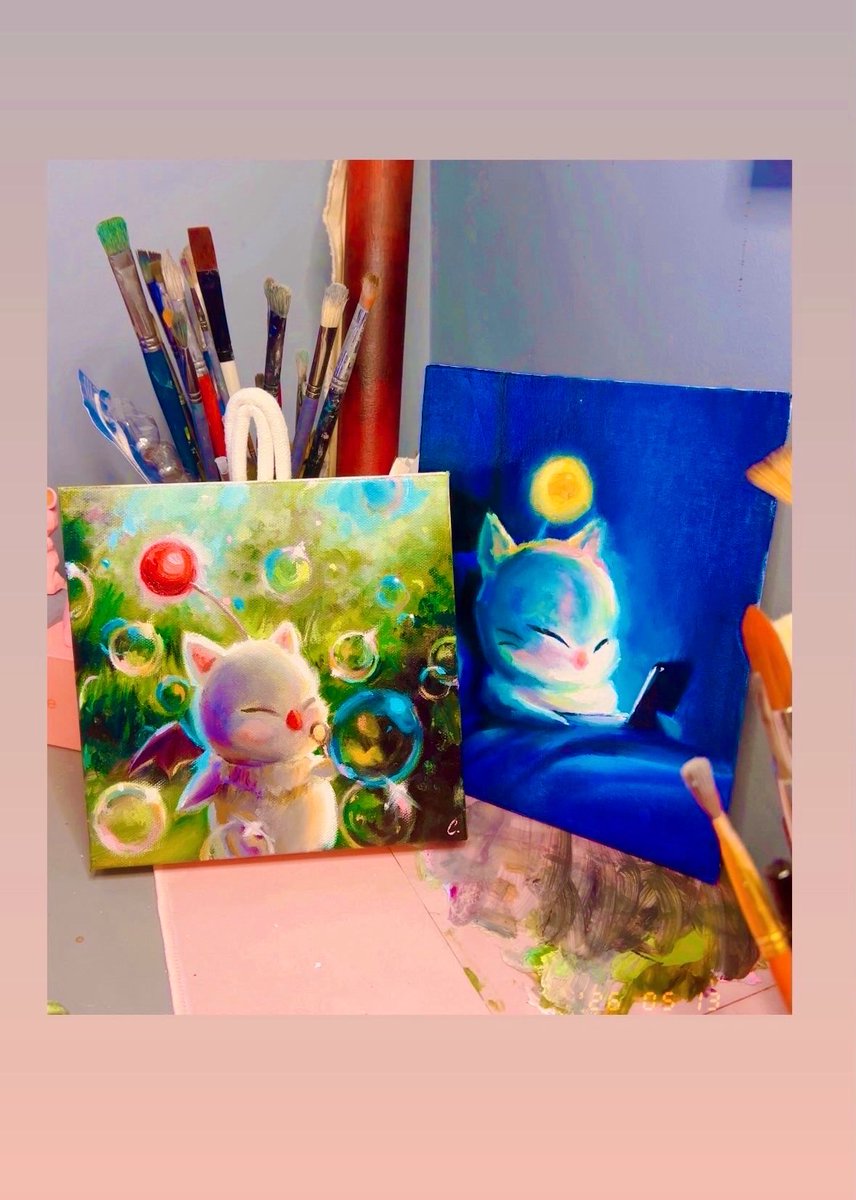 _claiire's tweet photo. my moogles are so cute together 🫧🌙!!!

i'll have prints available at the end of may + the originals for purchase 🌞 🌸 https://t.co/8SdTujsZ9O