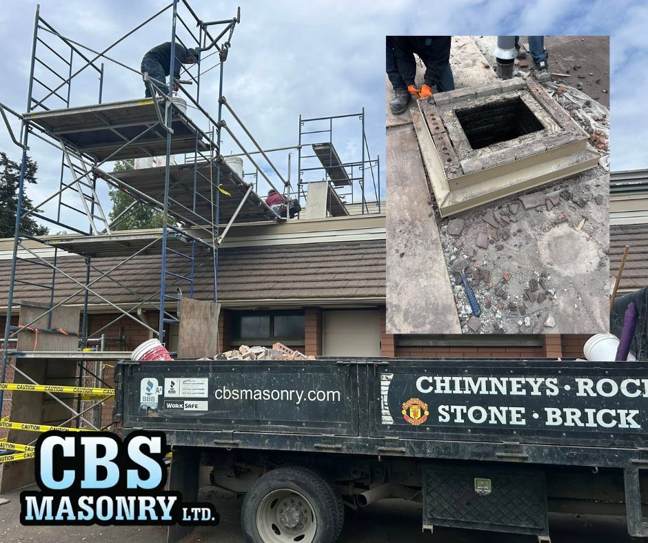 CBSMasonryltd's tweet photo. Chimney removal at Henderson Recreation Centre is underway. And, as always, safety and expert craftsmanship are at the core of every CBS Masonry Ltd project. #CBSMasonry #victoriabc https://t.co/JsJNc6eUYx