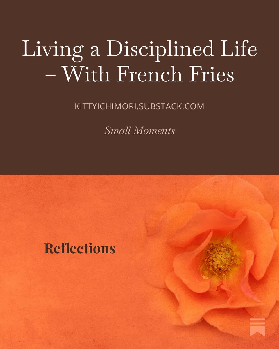 k_ichimori's tweet photo. I keep trying to live a disciplined life.
Some days I do, some days I don’t.
Somehow, French fries always find their way in.
New essay is up.
https://t.co/Oyoe6aOimx
#writing #essays #substack #life #routine #creativity https://t.co/s70YI4JKV8