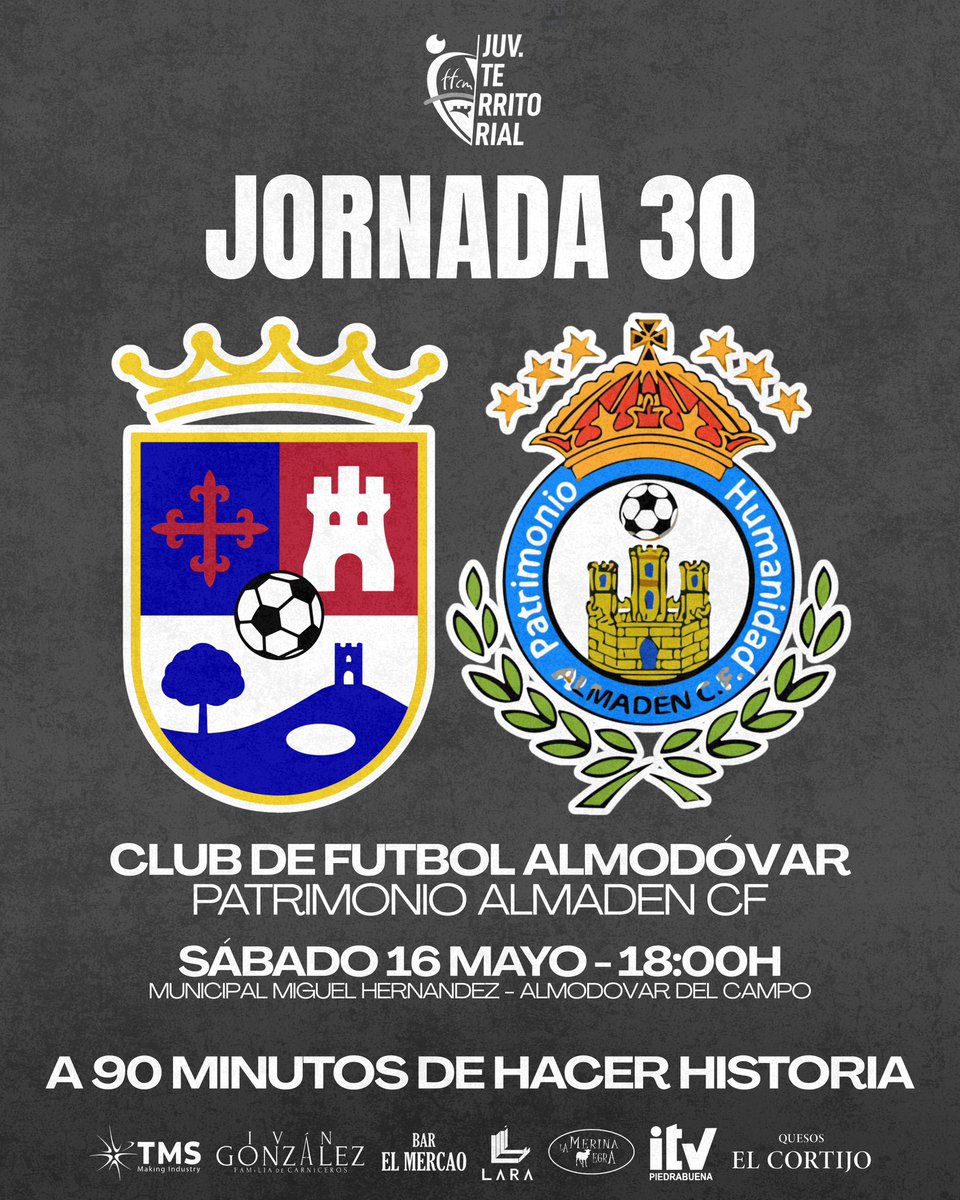 CFAlmodovar's tweet photo. 🏃𝐉𝐔𝐕𝐄𝐍𝐈𝐋

🏆 Jornada 30
🆚 @PAlmadenCF 
🗓️ 16 Mayo
⏰ 18:00H
🏟️ Miguel Hernández
🏠 Almodóvar del Campo

🪪 Socios: Gratis

🎟️ Entrada gratuita con invitación https://t.co/pxEJhig3CR