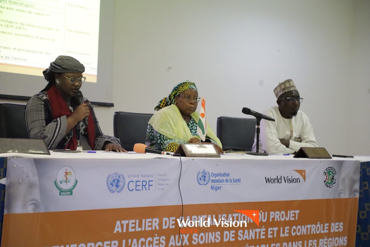 WorldVisionNe's tweet photo. Dans le cadre de la clôture du projet « Renforcer l’accès aux soins de santé et le contrôle des épidémies pour les populations vulnérables dans les régions de Diffa, Tillabéry et Tahoua », un atelier de capitalisation s’est tenu ce mercredi 13 mai au Grand Hôtel de Niamey, réunissant World Vision et l’ensemble des parties prenantes.

Cet atelier avait pour objectif de revenir sur les principales réalisations du projet, d’identifier les bonnes pratiques, mais aussi de mettre en lumière les défis rencontrés afin de tirer des enseignements utiles pour les interventions futures.
La cérémonie a été officiellement ouverte par la représentante du Ministère de la Santé et de l’Hygiène publique, qui a donné le GO d’ouverture des travaux.

Ont pris part à cette rencontre :
les Cluster Managers de Tahoua et Tillabéry
les équipes projets santé de World Vision Niger
le représentant de l’OMS
les Médecins-Chefs de District (MCD)
les représentants des Directions Régionales de la Santé Publique (DRSP)
les services techniques et partenaires du secteur de la santé (SPIS, etc.) #WorldVisionNiger #SantéPourTous