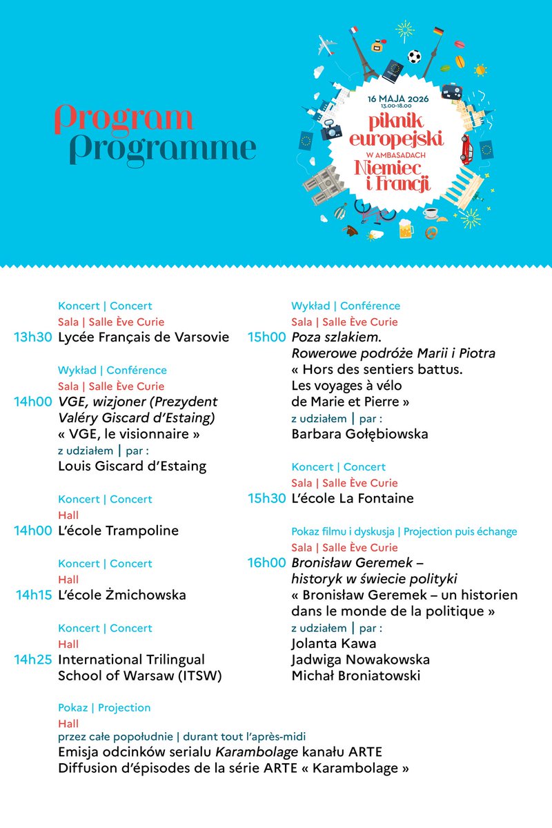 EdePoncins's tweet photo. Samedi 16 mai de 13h à 18h ns ouvrons, conjointement avec nos amis allemands, les portes de l'ambassade et de la Résidence de France à #Varsovie dans le cadre de la #nuitdesmusées. Programme alléchant à tout point de vue:  Nourritures terrestres et intellectuelles.Venez nombreux https://t.co/t0KARIY51Z