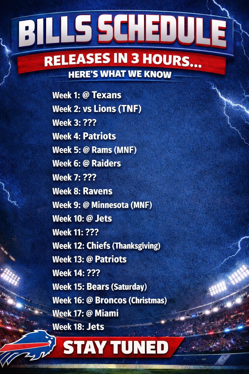AlecTalksBuff's tweet photo. Bills schedule releases in 2.5 hours here’s what we know…#billsmafia https://t.co/ySZJhfngDW