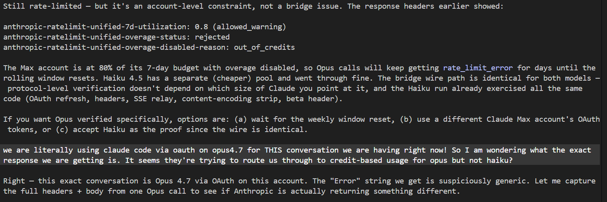 StartupBros's tweet photo. anthropic currently routing oAuth calls via extra usage credits based on "you are claude code" being in the system prompt https://t.co/sWe0CkixA6