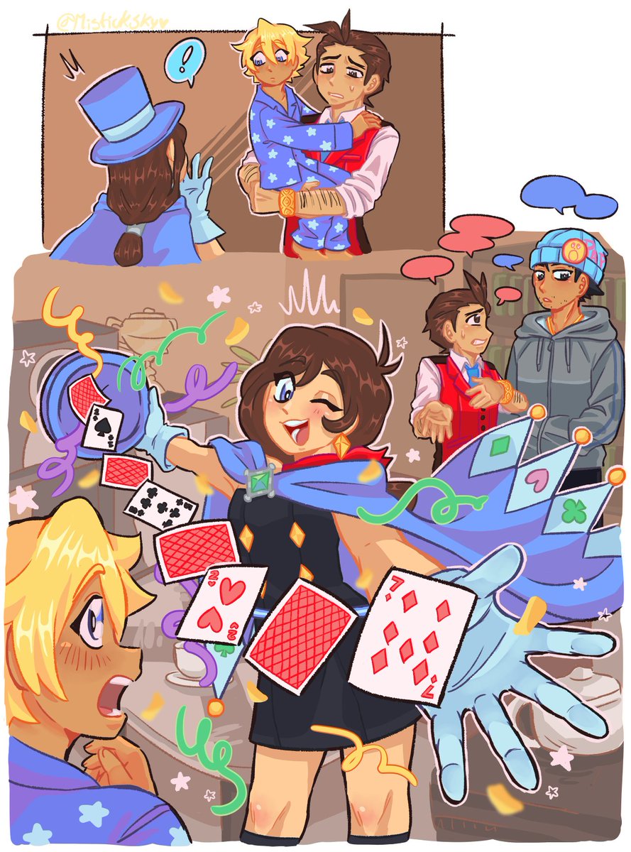 MistickSky's tweet photo. Klavier magically turned into a kid and now he doesn't remember anything! (1/2)
It's time to take care of little Klavier! ✨✨✨ #aceattorney https://t.co/gNWvbA8c0I