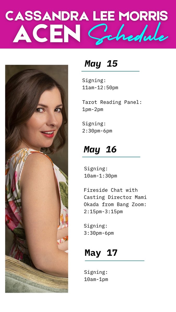 SoCassandra's tweet photo. Here’s my ACEN schedule for the weekend! We’re talking voice acting. We’re talking tarot. We’re meeting people and signing things. 

Come on out and say hi! https://t.co/tniEAuBEAp