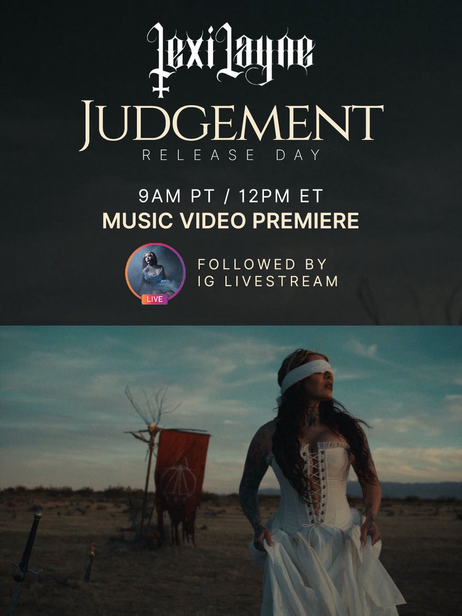 LexiLayne's tweet photo. ‘Judgement’ is officially yours tonight🖤
Tomorrow, join me on YouTube for the official music video premiere. I’ll be in the live chat with you all as it airs. Then come hang with me on Instagram Live right after as we talk about the song and I answer your question live https://t.co/MtbXD9bw9w