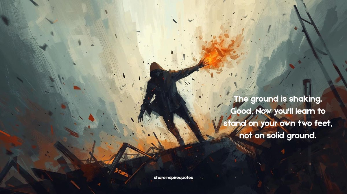 QuotesShare's tweet photo. The ground is shaking. Good. Now you'll learn to stand on your own two feet, not on solid ground.

#StandStrong #IndependentMindset #Unshakeable #PersonalGrowth #BuildYourself #FearlessLiving #OwnYourJourney #Quotes #ShareInspireQuotes https://t.co/c9qzOVe98I