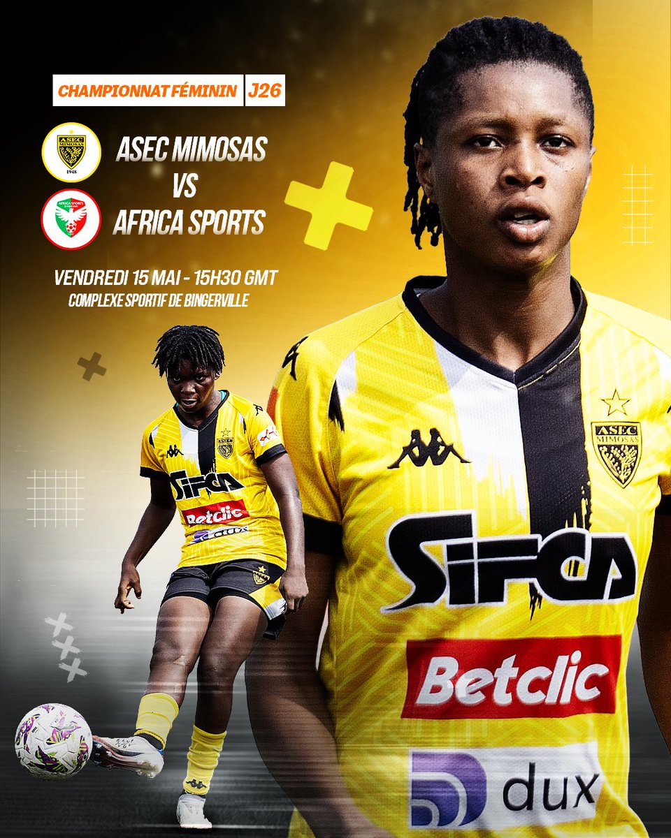 ASECMimosas's tweet photo. #Actionnaires, cap sur la 26e et dernière journée du Championnat Féminin D1.
Déjà sacrées championnes de Côte d’Ivoire, nos #Mimosas affrontent les Oyés de l’Africa Sports demain, à partir de 15h30, au Complexe Sportif de Bingerville.
À l’issue de la rencontre, nos championnes recevront officiellement leur trophée. Une belle occasion de venir célébrer, ensemble, les doubles championnes de Côte d’Ivoire. 🏆🟡⚫
Tous à Bingerville pour fêter nos filles !
#ASEC