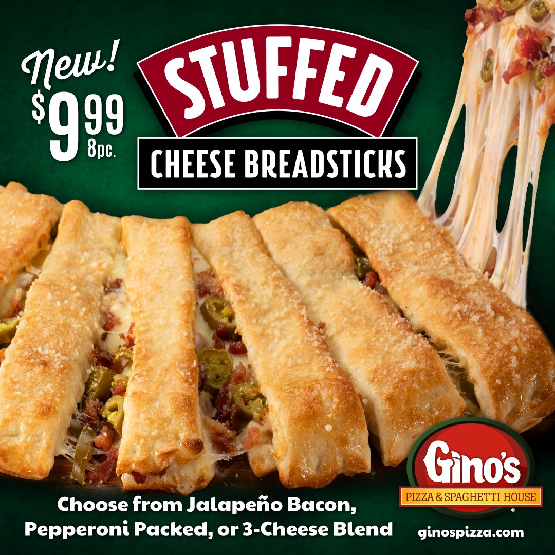 GinosPizzaWV's tweet photo. 🧀 So yummy! 3 versions:
🍕 Pepperoni Packed
🌶️🥓 Jalapeño Bacon
🧀 3-Cheese Blend
📲https://t.co/2WfjvRKR4M for just $9.99 for a limited time!
Only available at participating locations listed at https://t.co/Fcn1bdQRMg.
#GetStuffed #GinosPizzaWV #CheeseBreadsticks #PizzaNight https://t.co/wed1OzGtGS