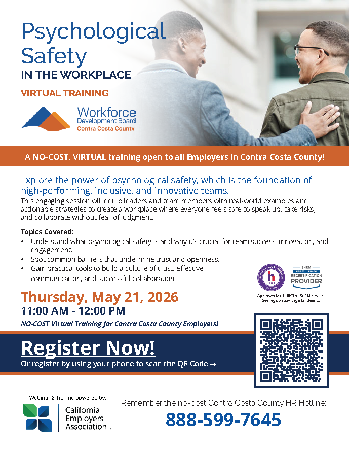 WDBCCC's tweet photo. @CCCounty ⏰ Less than one week away! Contra Costa County employers are invited to join this FREE virtual training on Thursday, May 21, from 11 a.m.-12 p.m. 
Reserve your spot today: https://t.co/XEoYjHNheG
 #contracostacounty #contracosta #employerresources https://t.co/Bm7x0QwjP3