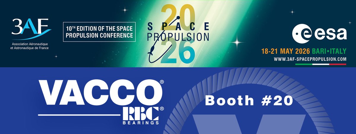 VACCOIndustries's tweet photo. The @VACCOIndustries  Team will be attending the SPACE PROPULSION CONFERENCE next week, May 18–21, in Bari, Italy. Visit us at Booth #20 to discover our latest product developments and innovations. We look forward to connecting with you there! #VACCOonBoard
#RBCBearings https://t.co/BND6yRWK3x