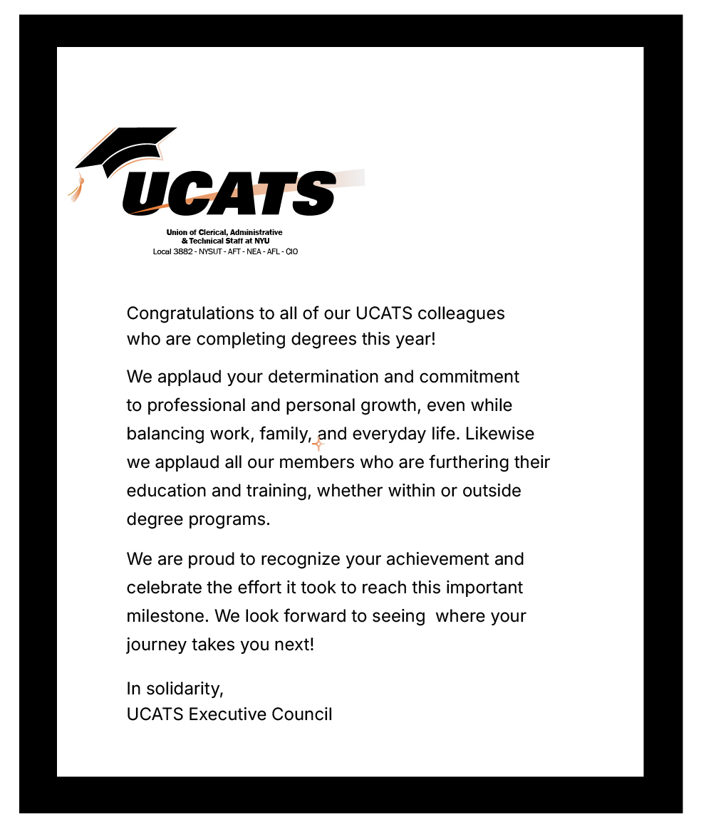 UCATS3882's tweet photo. Congratulations to all of our UCATS colleagues who are completing degrees this year!

We applaud all our members who are furthering their education and training, whether within or outside degree programs.

We are proud to recognize your achievements.

#UCATSLocal3882 #UCATS https://t.co/iSmzW8d4OQ