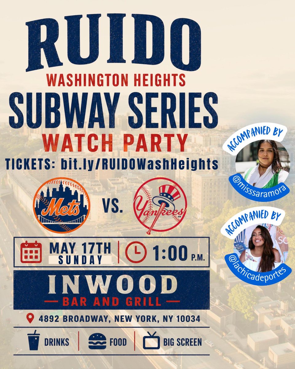 BOLDDems's tweet photo. NYC, it’s game time! ⚾🔥

Join us for the a watch party as the Mets take on the Yankees! Grab your crew, rep your team, and catch every big moment with great food, community leaders, digital creators, and unbeatable energy at Inwood Bar & Grill.

Get your tickets at https://t.co/vN7p8C7BTS

🗓️ Sunday, May 17
⏰ 1:00 PM
📍 Inwood Bar & Grill, New York City

Who are you rooting for? Comment below!

#CHCBOLDPAC #RUIDO #NYC #MetsVsYankees #Democrats2026
