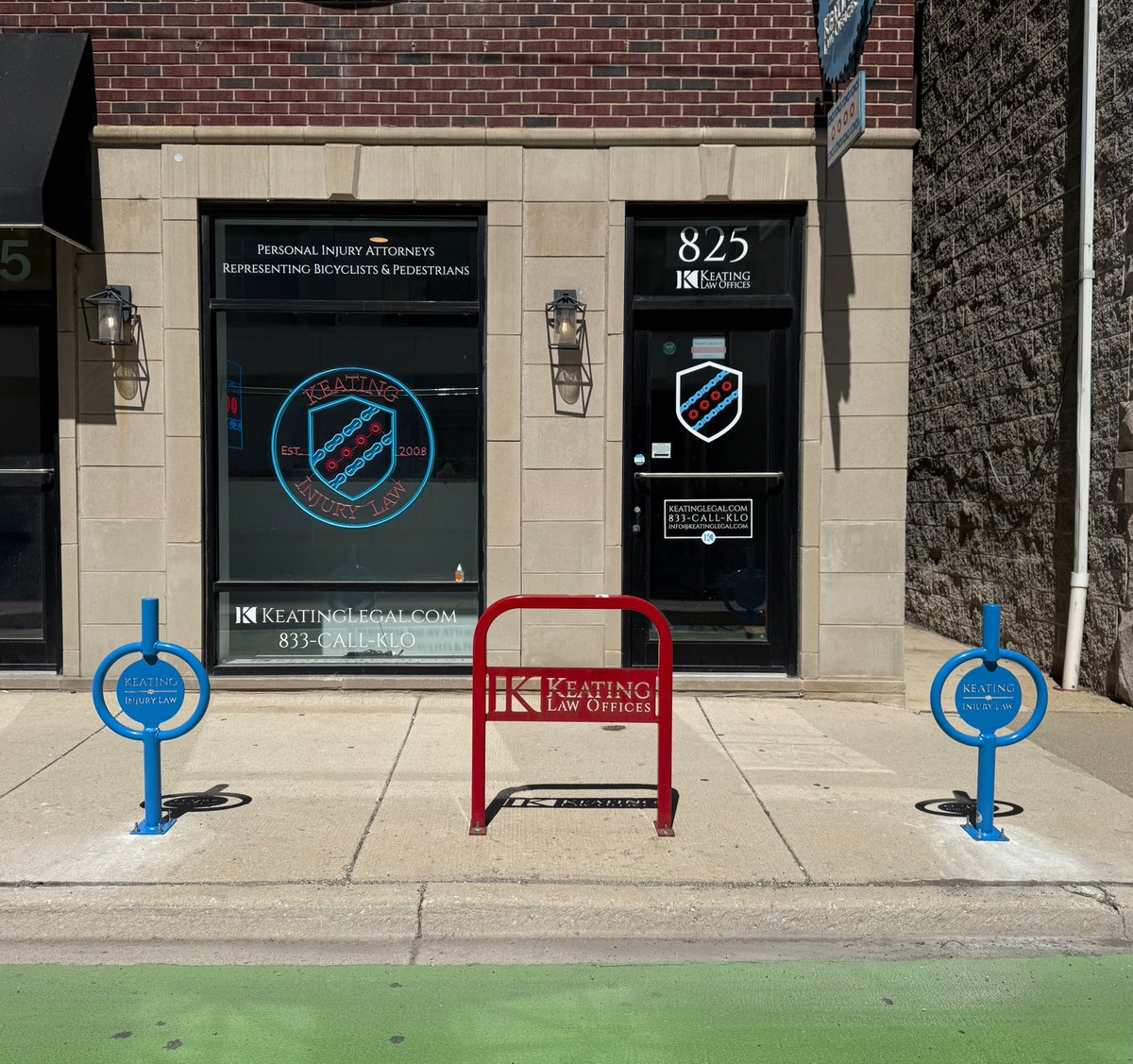 mikekeatinglaw's tweet photo. New bike racks at Keating Law - West Town just dropped! Thanks to our friends @derobikeracks for these two new Chicago blue racks to complement our trusty red traditional bike rack. 

These bike racks are another small investment in the kind of city Keating Law fights for every day: a safer Chicago for people who bike, walk, roll, and rely on our streets outside of a car.

Keating Law represents injured bicyclists and other vulnerable roadway users throughout Illinois, and our work starts with a simple belief: safe streets save lives. From protected bike lanes to safer intersections and better infrastructure, we support the changes that make Chicago more connected and more accessible for everyone.

You can find Keating Law at our two Chicago locations:
📍 The Loop: 20 South Clark Street
📍 River West: 825 N. Milwaukee Avenue

Whether you’re commuting downtown, riding the lakefront, heading through Fulton Market, or just getting across town, everyone at Keating Law is committed to protecting the rights of Chicago cyclists and advocating for safer streets across the city.

And yes — we always have bike parking.

#bikeCHI #825MKE #ChicagoCycling #BikeChicago #VisionZero #SafeStreets #ChicagoBike #CyclingChicago #UrbanCycling #BicycleLaw #CyclistRights #Chicago
