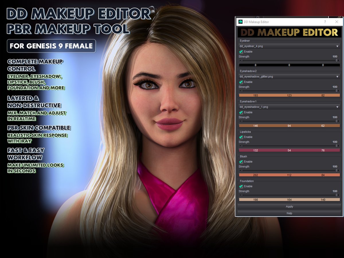DigitalDrapery's tweet photo. She looked great. The skin still felt like a render.
Rebuilt her from the shader up. PBR makeup, iRay gloss, done.

#Daz3D #Genesis9 #3DArtist #iRay https://t.co/lmJmHf5tjV