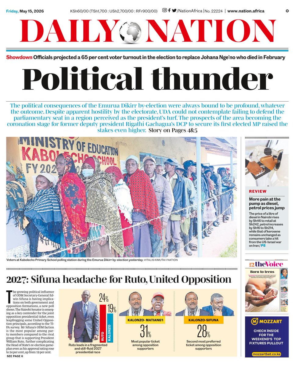 nyanducha's tweet photo. Today's newspaper headlines.

Friday, 15th May 2026

Contact #Victorock #Kenya on 0706357055 or info@victorockkenya.com for #Ubibot soil, temperature &amp; humidity IoT #sensors, #Sophos firewalls, #Cisco #Meraki firewalls &amp; switches

#ePaper #Gazeti #Diesel #Oburu #Mbeere #President https://t.co/XygPmJpPpK
