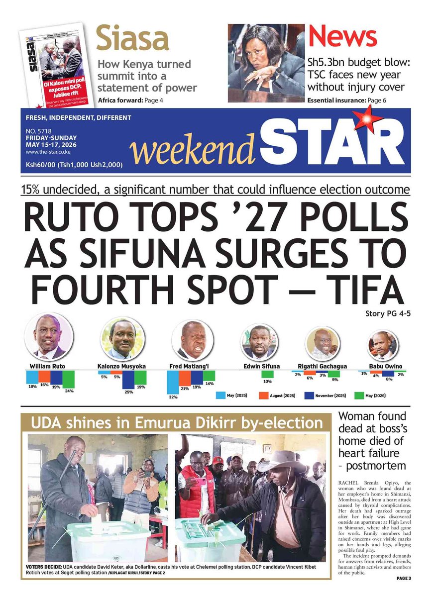 nyanducha's tweet photo. Today's newspaper headlines.

Friday, 15th May 2026

Contact #Victorock #Kenya on 0706357055 or info@victorockkenya.com for #Ubibot soil, temperature &amp; humidity IoT #sensors, #Sophos firewalls, #Cisco #Meraki firewalls &amp; switches

#ePaper #Gazeti #Diesel #Oburu #Mbeere #President https://t.co/XygPmJpPpK