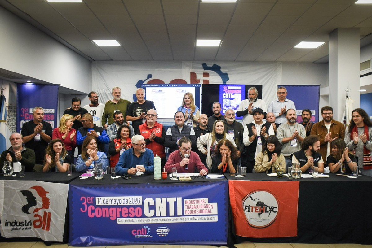 CNTICTA's tweet photo. Finalizó el 3er Congreso Nacional de la CNTI que reunió a más de 160 congresales de todo el país y definió una agenda que defienda la industria nacional, el trabajo digno y la soberanía productiva. 

Ratificó a Adolfo Aguirre como su coordinador general para el período 2026-2030. https://t.co/YSuO9uoOue