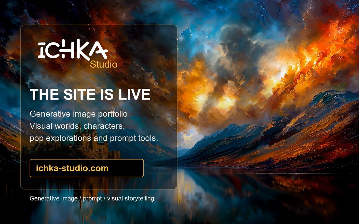 IchkaStudio's tweet photo. THE SITE IS LIVE 
https://t.co/IlhTAMwdMV
Generative image portfolio Visual worlds, characters, pop explorations and prompt tools. https://t.co/VLoeN5rnIL