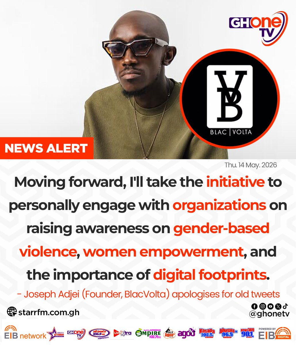 ghonetv's tweet photo. Moving forward, I'll take the initiative to personally engage with organizations on raising awareness on gender-based violence... - Joseph Adjei (Founder, BlacVolta) apologises for old tweets

#GHOneNews #EIBNetwork 
#GHOneTV #NewsAlert https://t.co/vW4ezNlZiW