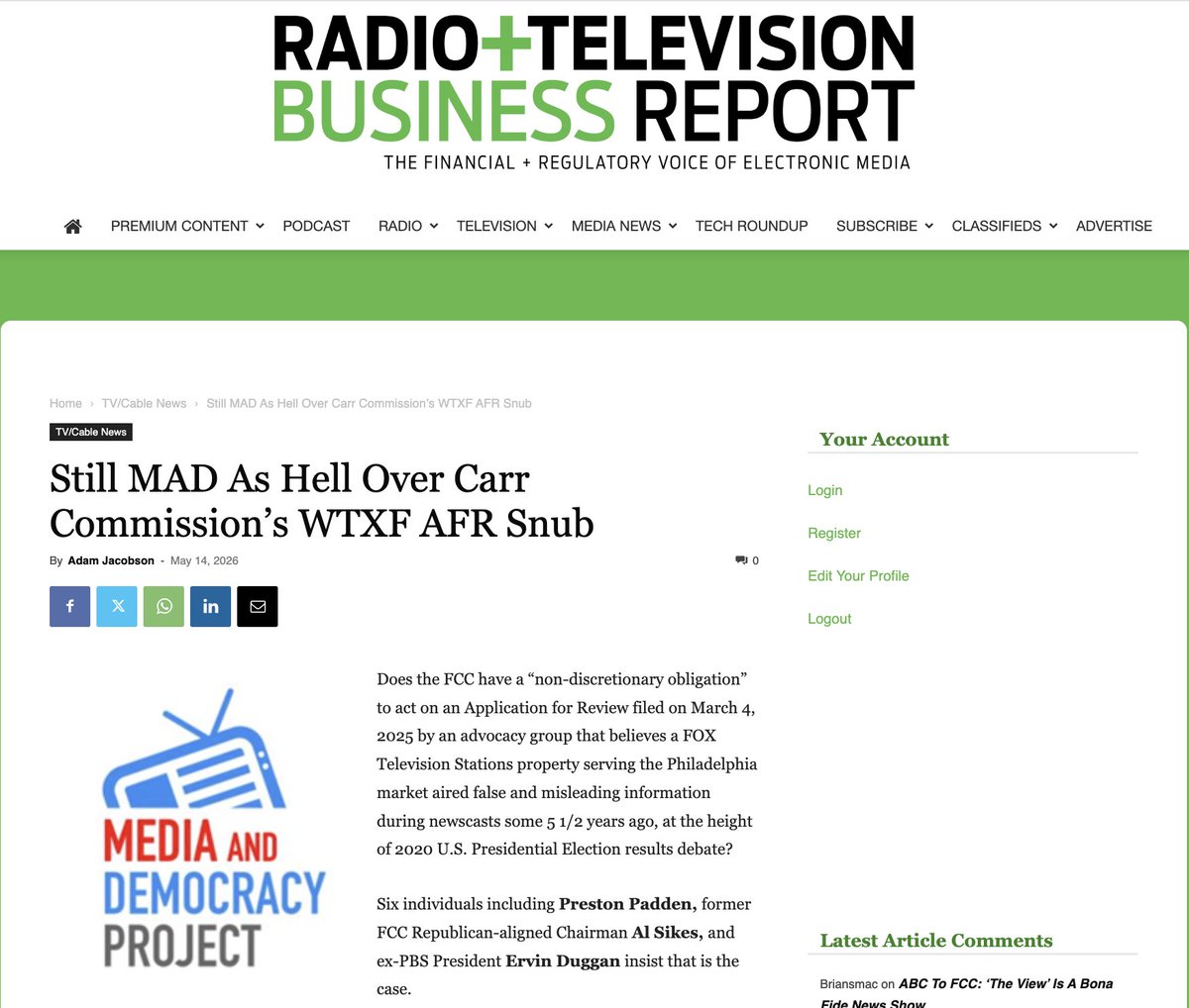 AaronAlberico's tweet photo. For the latest on the Media and Democracy Project's effort to challenge the broadcast licenses of @FOX29philly read more here. 

https://t.co/c4ytSQe2r4 https://t.co/6wnJYuEx0b