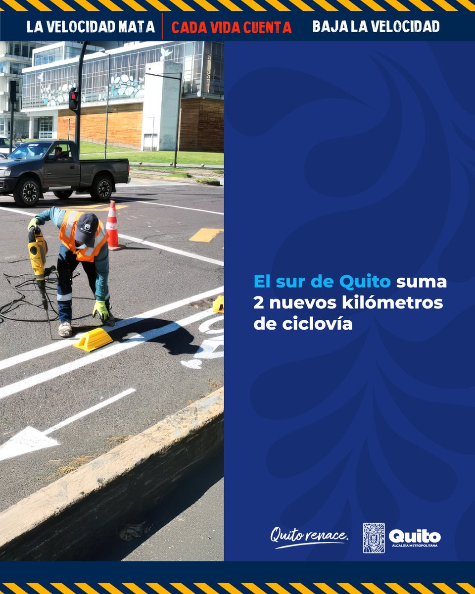 ObrasQuito's tweet photo. 🚴‍♀️ #QuitoConObras | El sur pedalea hacia el futuro 🚴‍♂️

La nueva ciclovía de la #AvQuitumbeÑan transforma la movilidad del sur de Quito con 2 km de carril exclusivo entre Cóndor Ñan y Morán Valverde.

✔️ Más seguridad para ciclistas
✔️ Señalización y elementos de protección
✔️ Espacios pensados para las personas
✔️ Movilidad más sostenible y ordenada

Conoce más➡️ https://t.co/n7XYg2qdgF

#QuitoRenace #QuitoNoSeDetiene