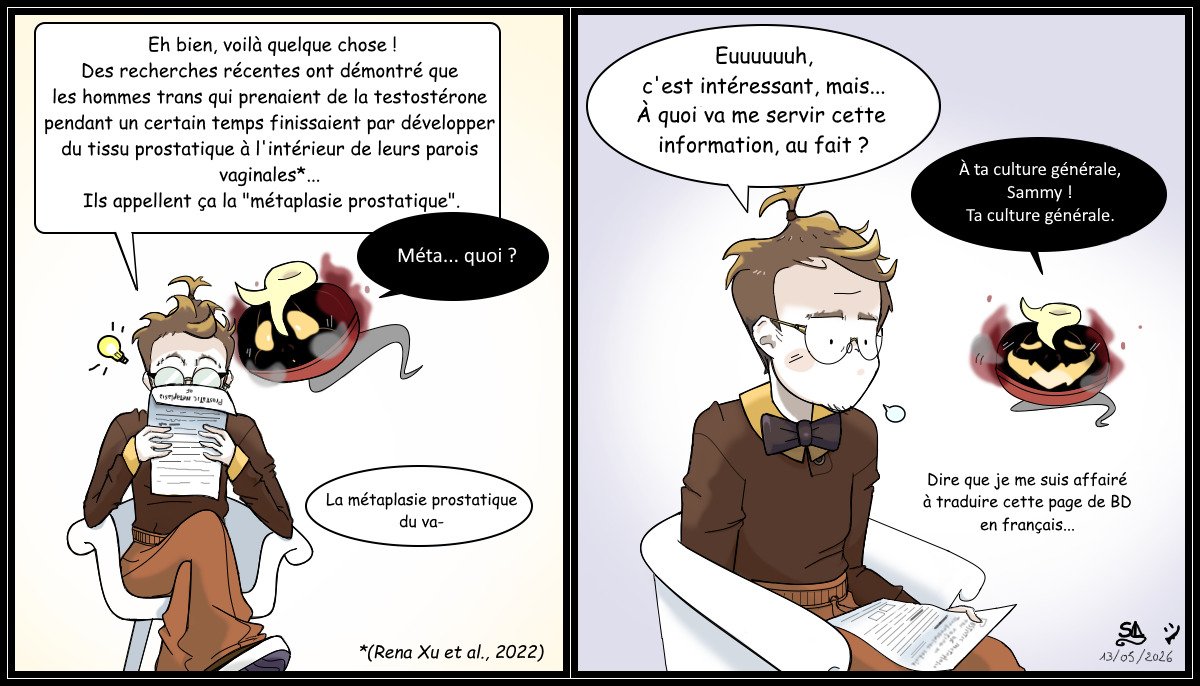 Sameore's tweet photo. 2/2 “Métaplasie”.
Oui, cette page de BD a finalement été traduite en français…
#art #digitalart #comic #french #trans #ftm #médecine https://t.co/3WybV1UruH