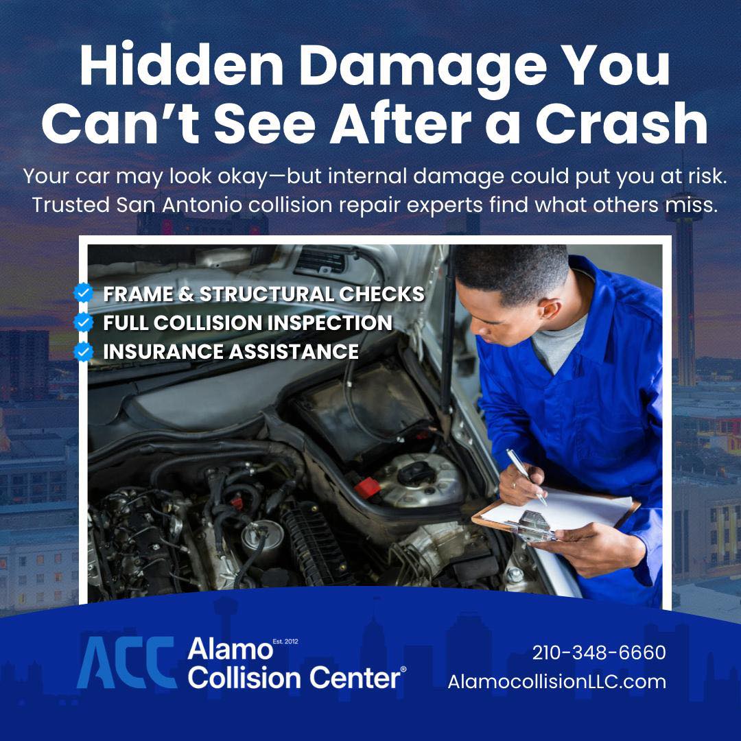AlamoRepairs's tweet photo. Hidden damage after a crash can affect your safety. 🚗⚠️

Get a full collision inspection from the trusted experts at Alamo Collision Center.

📞 210-348-6660
🌐 https://t.co/twDz5RojCO
#CollisionRepair #HiddenDamage #SanAntonio https://t.co/e1f8kpfBYK