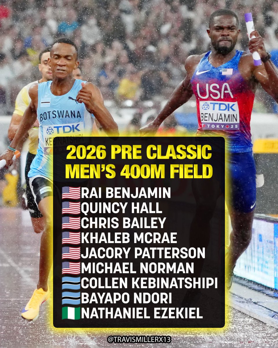 travismillerx13's tweet photo. That Pre Classic men's 400m lineup! 🔥 https://t.co/DtKKD3n9DI