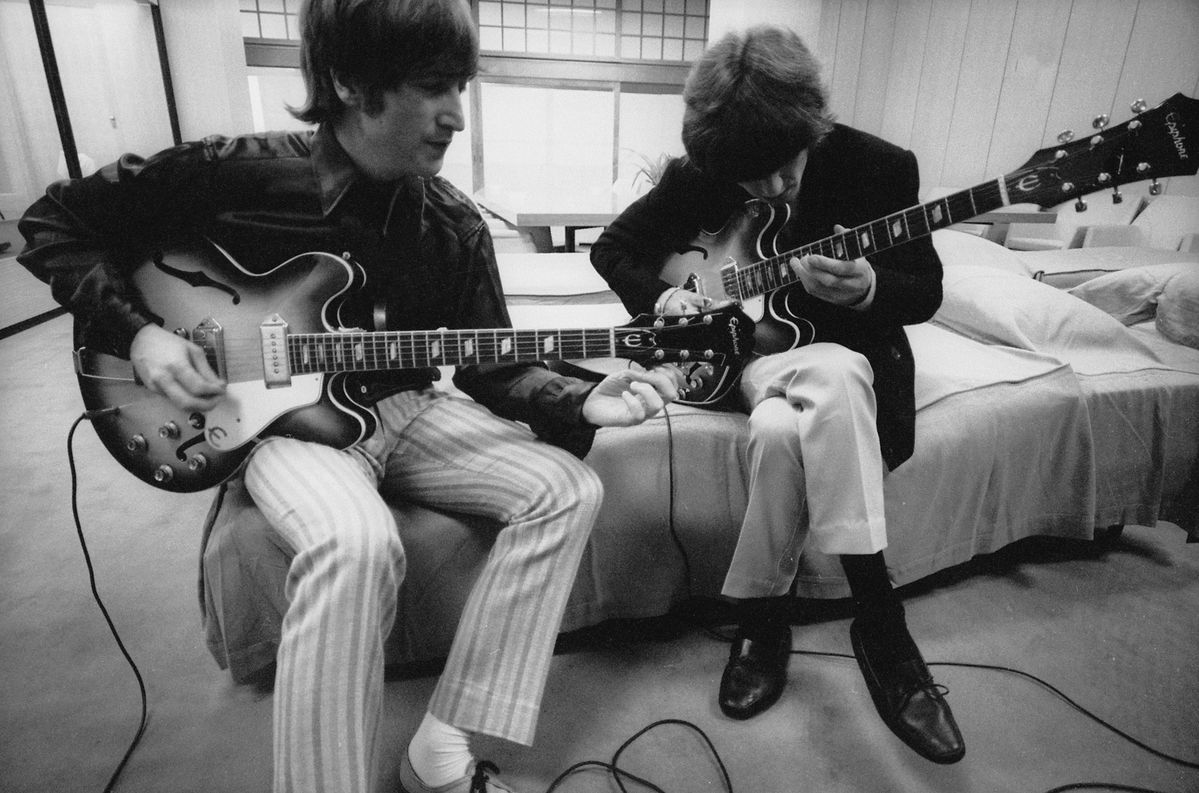 John Lennon George Harrison backstage Nippon Budokan The #Beatles