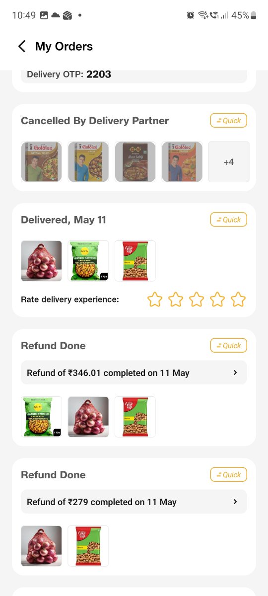 sumitmalik26's tweet photo. @JioMart_Support have some shame and take order when you have the capacity to do so. Shame on you. Images posted here are my orders which either got cancelled by them or not delivered. #shameonjiomart #boycottjiomart #w https://t.co/EPcwWKihSH