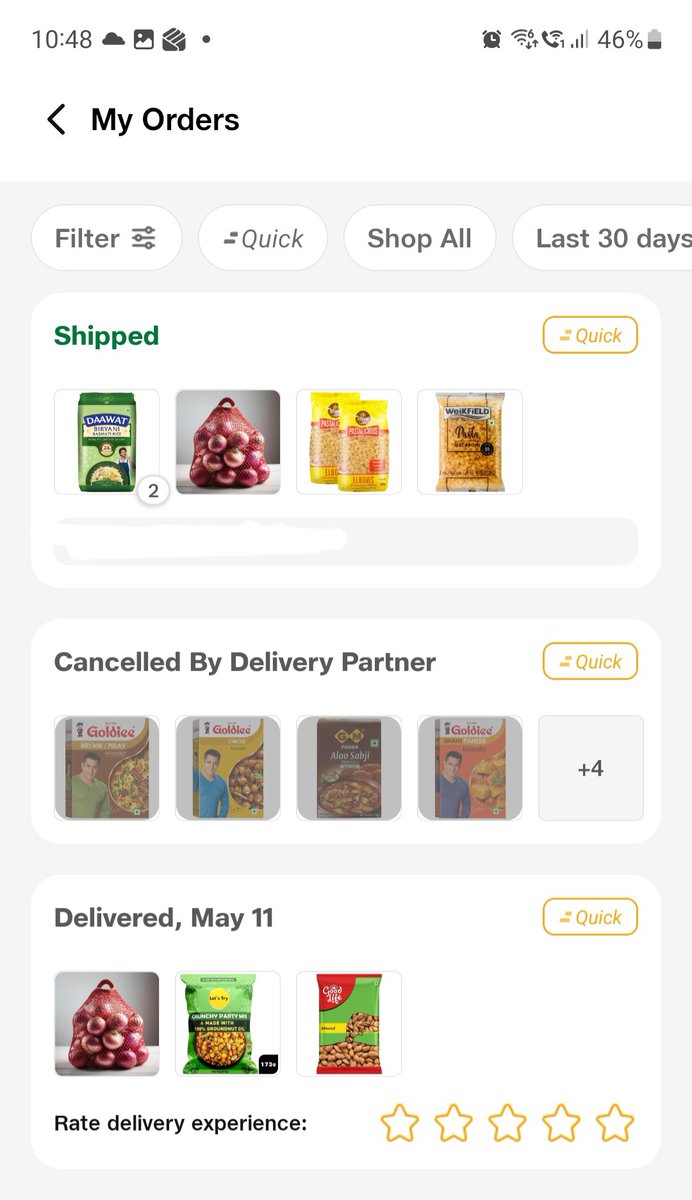 sumitmalik26's tweet photo. @JioMart_Support have some shame and take order when you have the capacity to do so. Shame on you. Images posted here are my orders which either got cancelled by them or not delivered. #shameonjiomart #boycottjiomart #w https://t.co/EPcwWKihSH