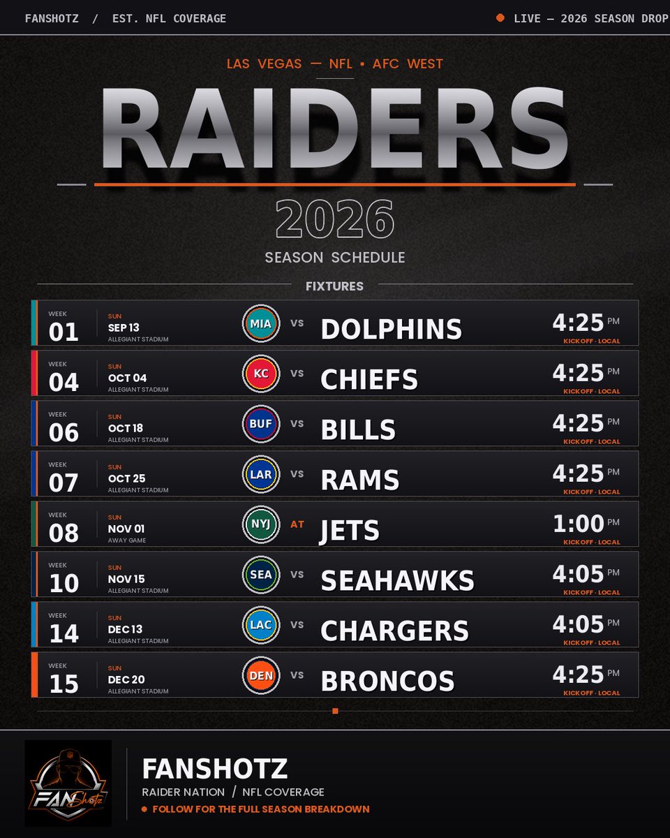FanShotz's tweet photo. Raiders Schedule Leaks 2026

#Raiders #RaiderNation #NFLSchedule #NFL https://t.co/yg4KNyEh1C
