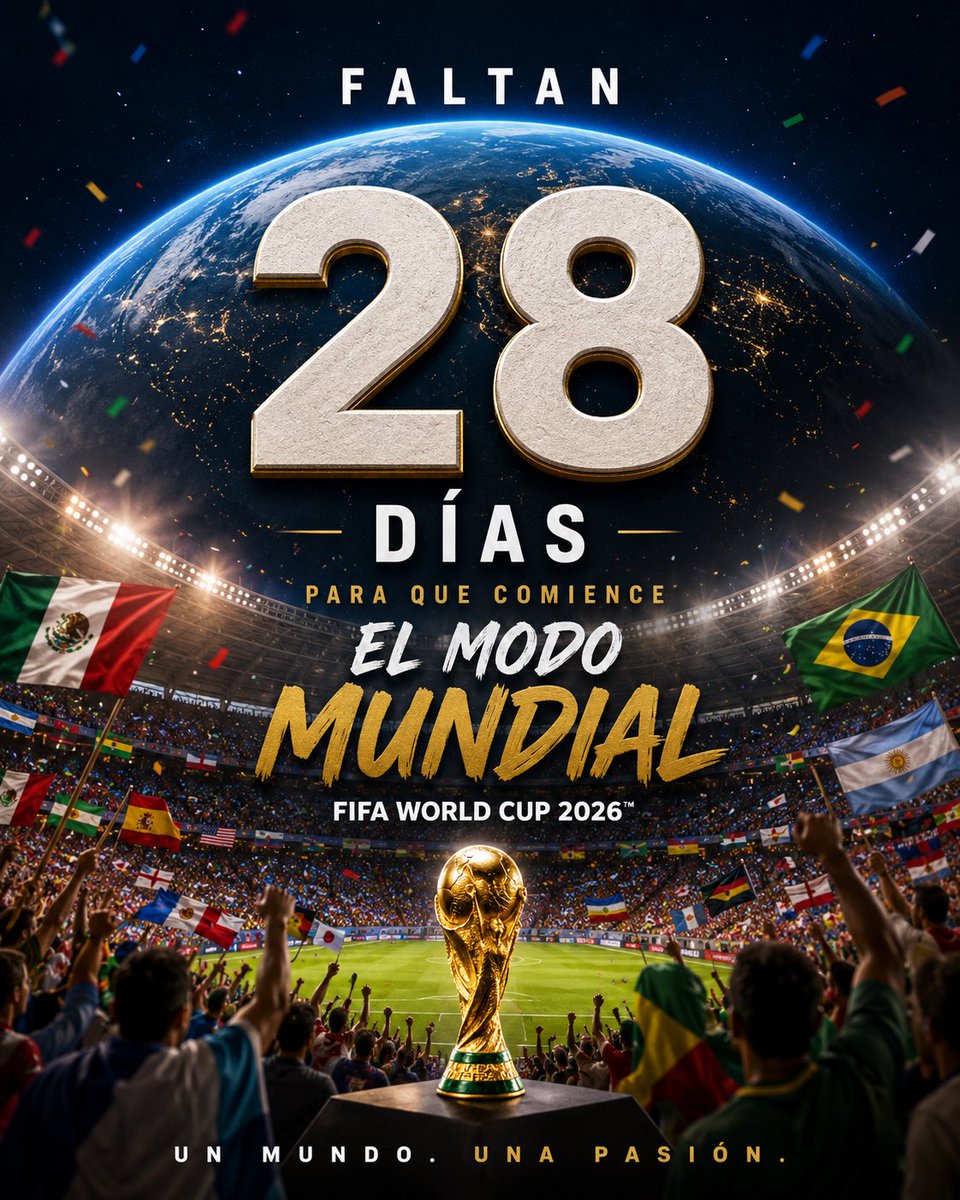 MonitorNewsve's tweet photo. Faltan solo 28 días para que comience la Copa Mundial de la FIFA 2026… el evento que literalmente paraliza al planeta.

Ningún otro espectáculo deportivo reúne tantos ojos frente a una pantalla. Ni siquiera el Super Bowl logra alcanzar la magnitud global del Mundial.

El mundo está por entrar nuevamente en modo Mundial. 🌎⚽🔥 #fifaworldcup26