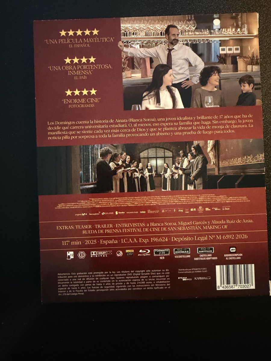 letxugas's tweet photo. NOVEDAD: 
“Los domingos” bluray

….la ganadora del Goya 2025…. @karmafilms la edita en un digipack con librito y un puñado de extras…..
….imagen correcta….edicion por encima de la media….
…..la fé te la imponen o te viene dada?…. https://t.co/Bxia0mGhsi