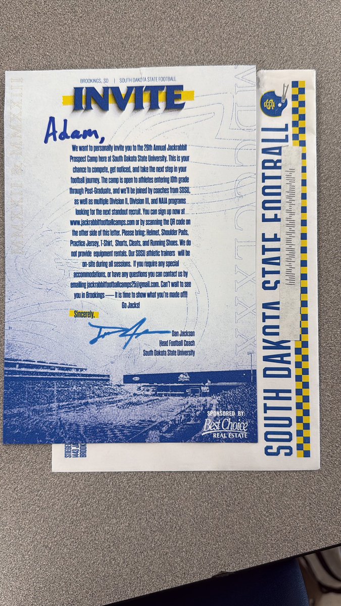 adam_wipper's tweet photo. Thank you @CoachDtjackson for the letter and camp invite! https://t.co/z2kW3itVjh
