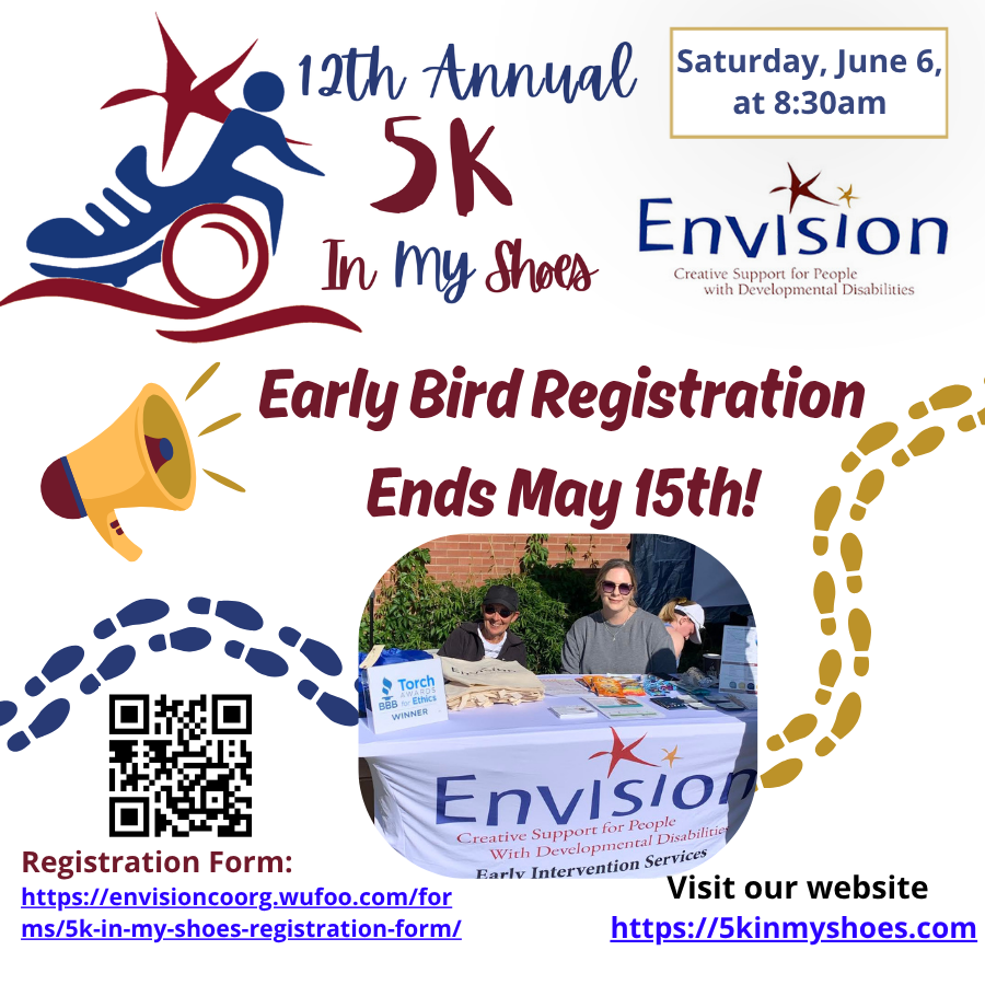 EnvisionCoOrg's tweet photo. Don't miss your opportunity to enter our 5K with our early bird pricing. Prices increase May 16th. Register today at: https://t.co/Q0KrNHx5m1. https://t.co/T6lm3hKFdq