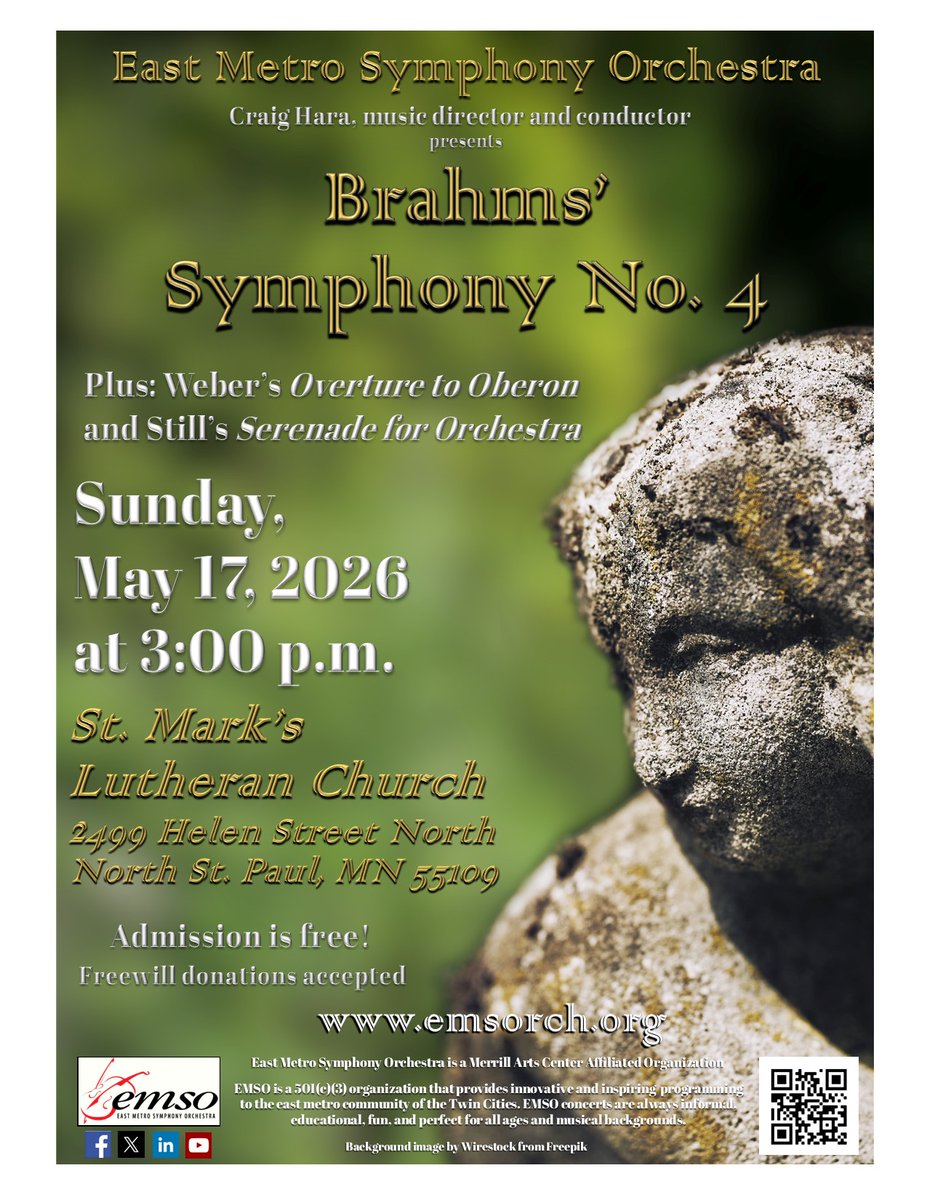 EMSOrch's tweet photo. EMSO's Brahms' Symphony No. 4 concert is in 3 days!  Hope you're planning on joining us THIS Sun, May 17@ 3 PM in N. St. Paul for our final concert of the season!
Bring friends &amp; family because the concert is free &amp; all are welcome!
https://t.co/iiAl1bhJKD
https://t.co/P3zp2ZHoxN https://t.co/6Ju7Yl9LMo