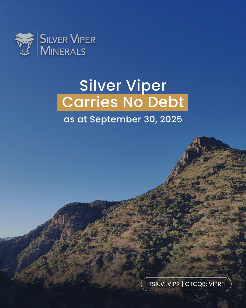 SilverViperCorp's tweet photo. We operate with a debt-free capital structure. As of September 30, 2025, our balance sheet carried no loans payable or debt instruments.
For more info: https://t.co/OSpM46qdA4
π¨π¦ #TSXV: #VIPR $VIPR.V | πΊπΈ #OTCQX: #VIPRF @SilverViperCorp https://t.co/HNtRpKVPn3