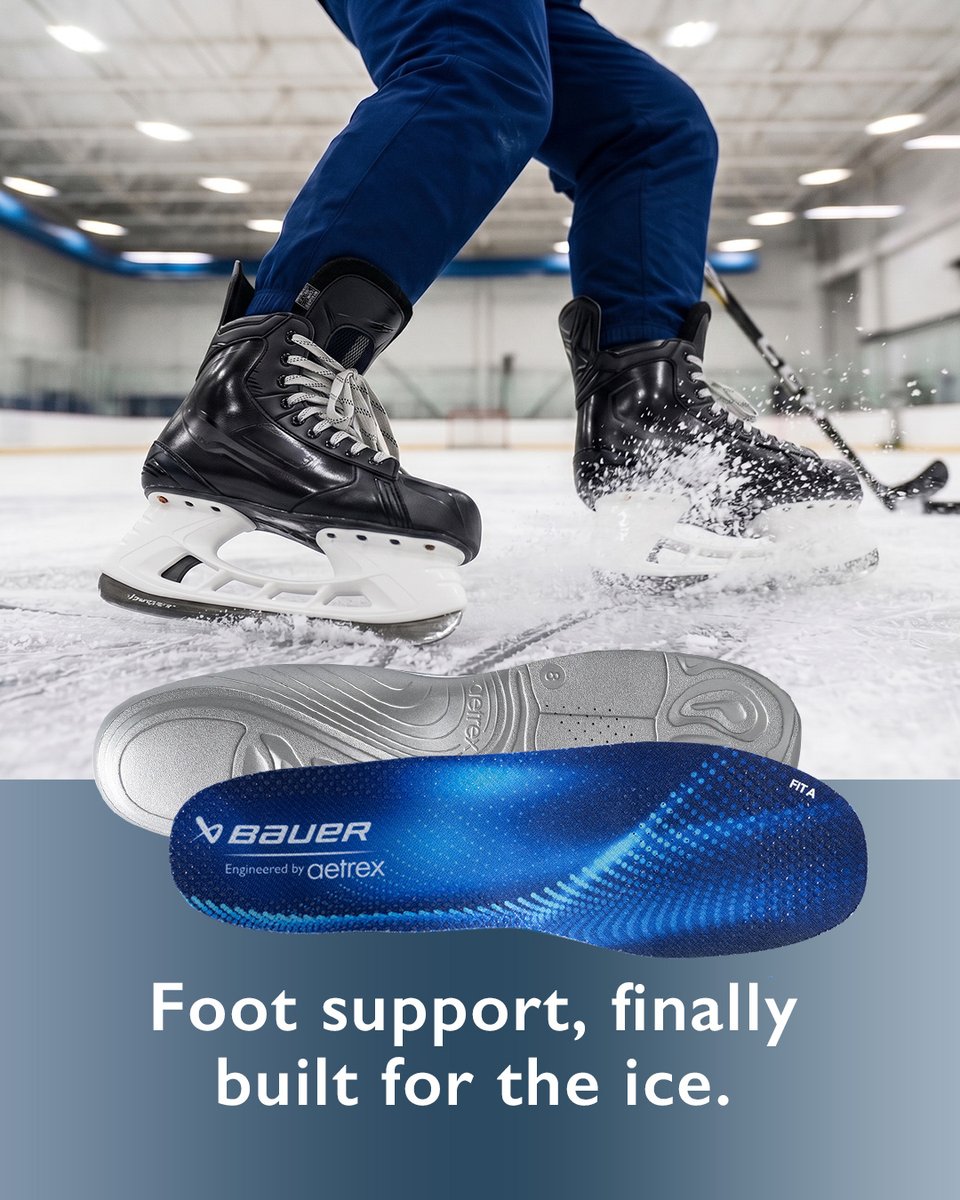 Aetrex's tweet photo. 50 million foot scans 🦶 One game-changing insole 🛼 Bauer x Aetrex Skate Orthotics brings together Aetrex's foot science and Bauer's skating expertise to give you professional-grade support built specifically for the ice 🏒 https://t.co/CnD3ZSofNa https://t.co/EJPlr8dHyc