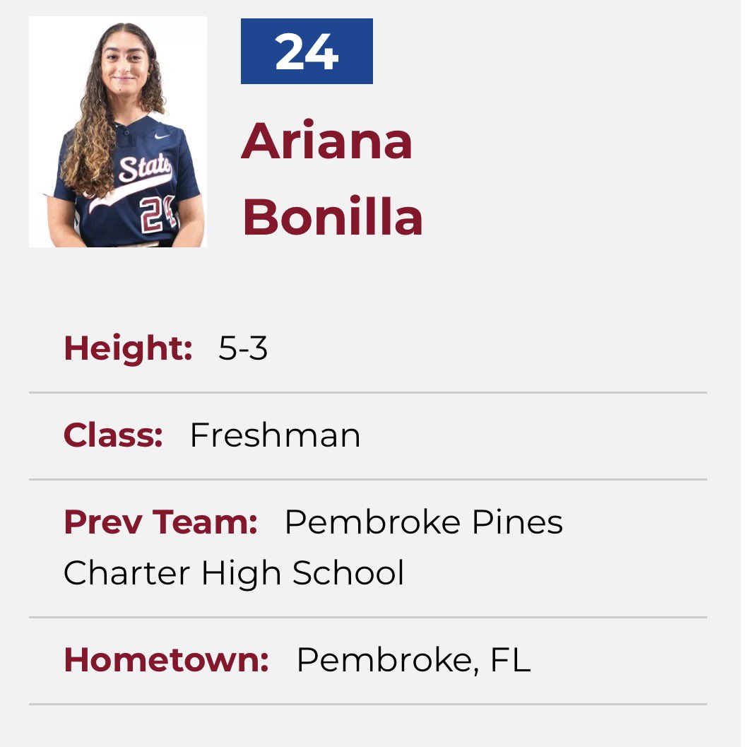RubiBonilla2025's tweet photo. New Beginnings. Grateful for SC State &amp; the coaches for my freshman year of softball. After much consideration, I have decided to enter the transfer portal with 3 years of eligibility remaining. 

C/3B/ UTL
3.7 GPA - Honors College
rubibonilla2025@yahoo.com
@SoftballPortal https://t.co/899GlCmVfs