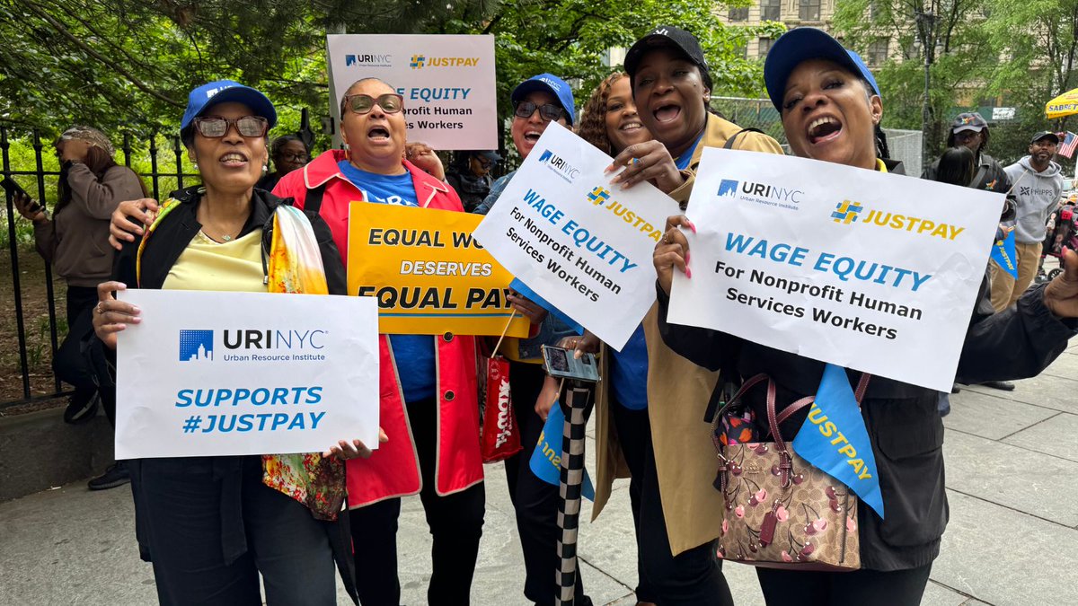 URI_NYC's tweet photo. Today, Team URI joined human services workers and advocates at City Hall to rally for #JustPay and support Int 0452.

Every day, nonprofit workers help keep New Yorkers safe, housed, and supported — yet many earn far less than their government counterparts doing similar work.

Equal work deserves equal wages.

@NYCMayor @NYCCouncil #WageEquity #HumanServices #TeamURI #URINYC