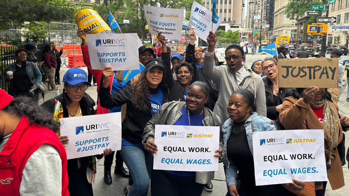 URI_NYC's tweet photo. Today, Team URI joined human services workers and advocates at City Hall to rally for #JustPay and support Int 0452.

Every day, nonprofit workers help keep New Yorkers safe, housed, and supported — yet many earn far less than their government counterparts doing similar work.

Equal work deserves equal wages.

@NYCMayor @NYCCouncil #WageEquity #HumanServices #TeamURI #URINYC